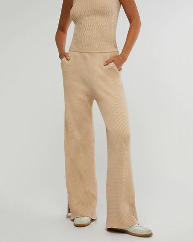 Cable Knit Pull On Pant by WeWoreWhat | wide-leg pull on pant comes in a soft cable knit with an elasticized waistband. Pull on with elastic waistband Wide leg Cable pattern | Alene Too ln Boca