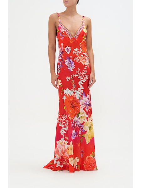 V Neck Full Length Bias Slip Dress | Camilla | Located in Boca Raton FL