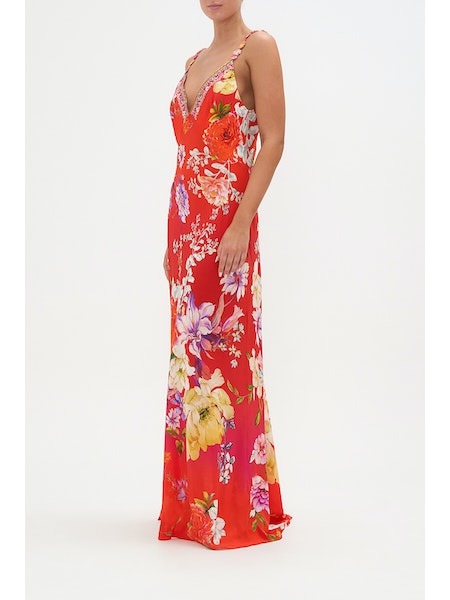 V Neck Full Length Bias Slip Dress | Camilla | Located in Boca Raton 