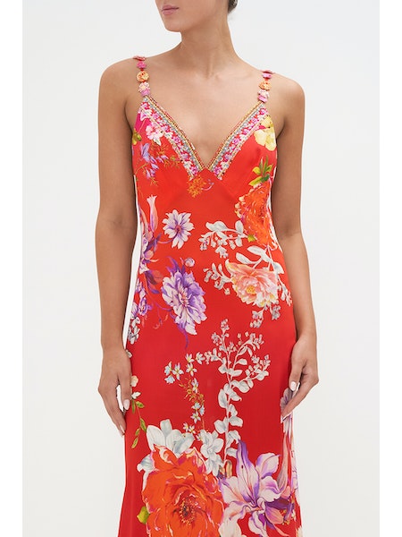 V Neck Full Length Bias Slip Dress | Camilla | Located in Boca 