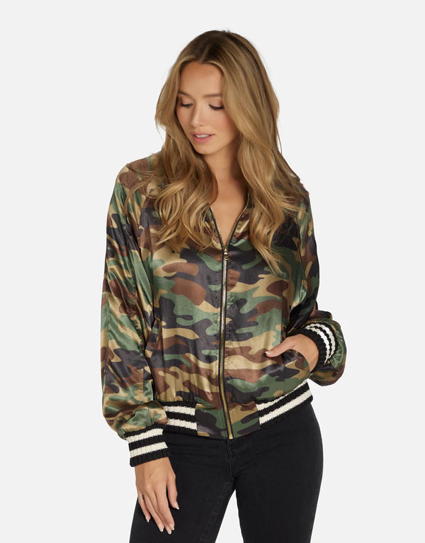 Brayden Camo Jacket by Michael Lauren | Made in LA 100% Rayon Dry Clean Recommended ML Signature Soft Satin Fabric Elastic Waistband  | Alene Too located in Boca Raton, FL