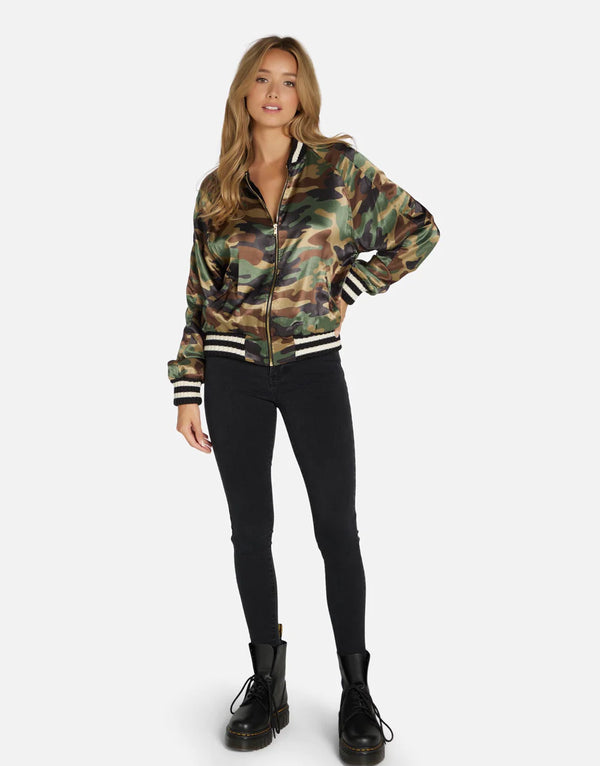 Brayden Camo Jacket by Michael Lauren | Made in LA 100% Rayon Dry Clean Recommended ML Signature Soft Satin Fabric Elastic Waistband  | Alene Too located in Boca Raton