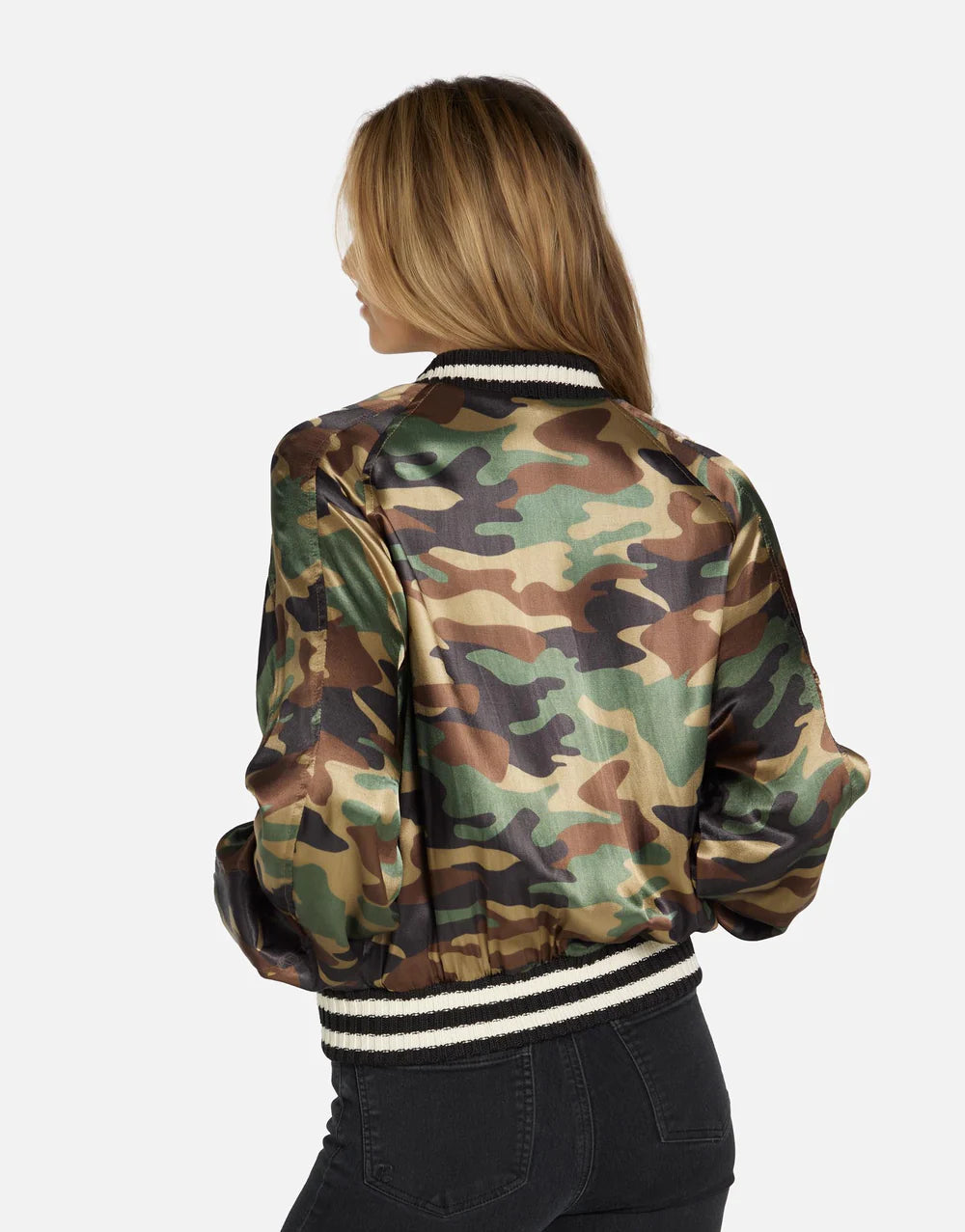 Brayden Camo Jacket by Michael Lauren | Made in LA 100% Rayon Dry Clean Recommended ML Signature Soft Satin Fabric Elastic Waistband  | Alene Too located in FL