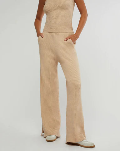 Cable Knit Pull On Pant by WeWoreWhat | wide-leg pull on pant comes in a soft cable knit with an elasticized waistband. Pull on with elastic waistband Wide leg Cable pattern | Alene Too ln Boca 